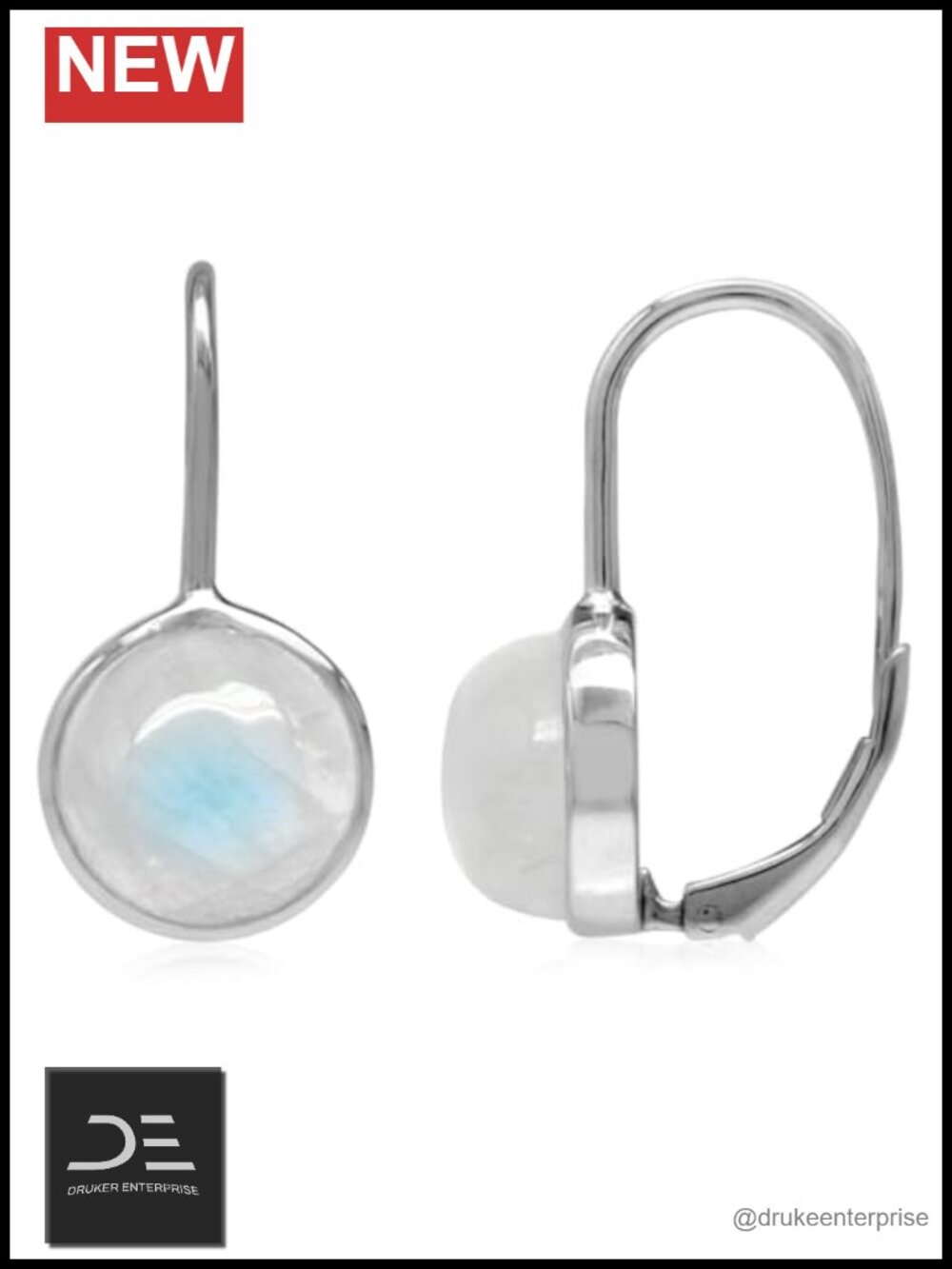 10mm Moonstone Leverback Dangle Earrings White Gold Plated 925 Silver